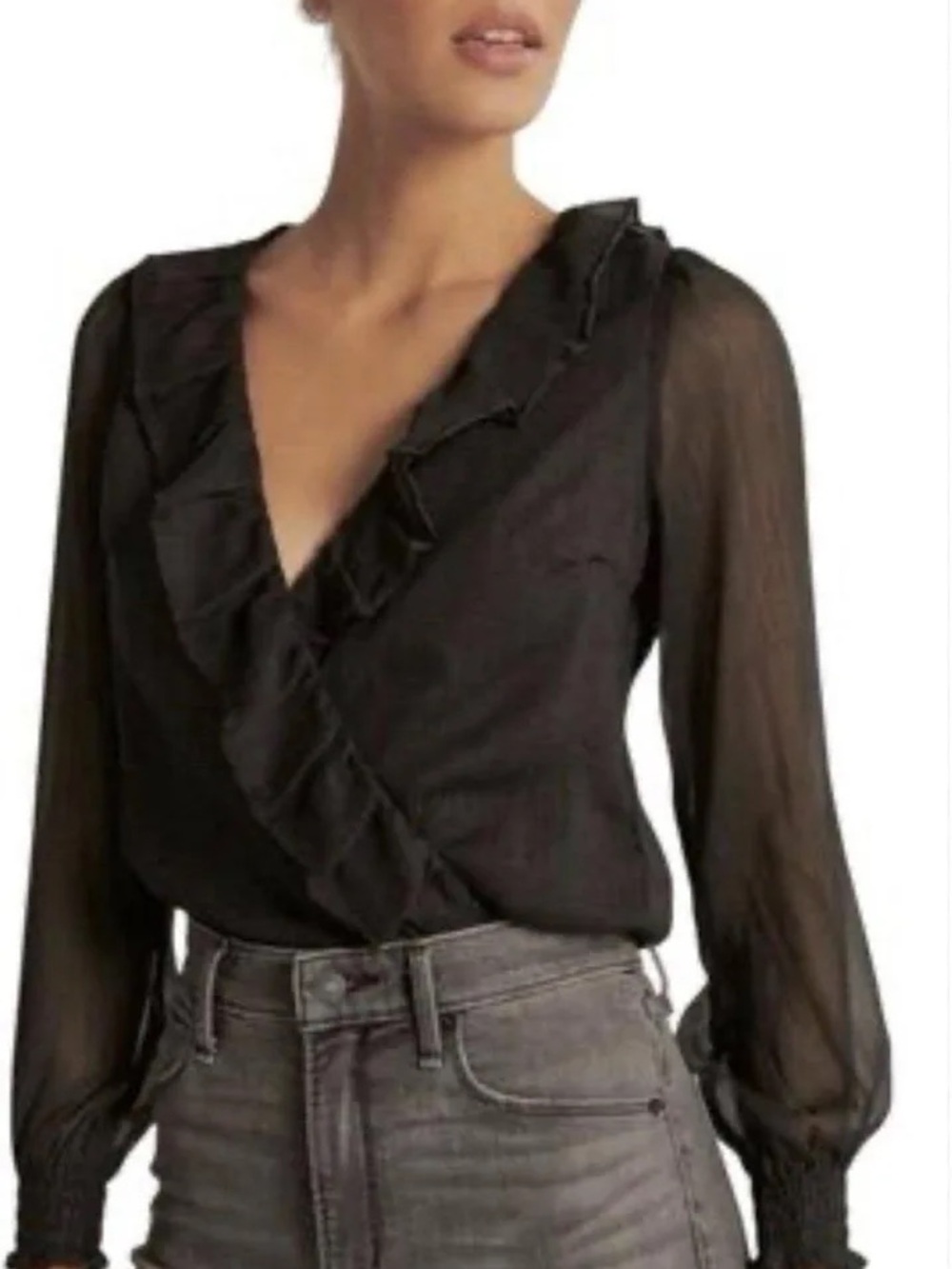 Abercrombie & Fitch Black Sheer Ruffle Wrap Bodysuit NWOT